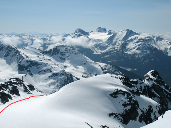 Great view of Mt. Matie just before we ski of the shoulder of Cirque Pk.