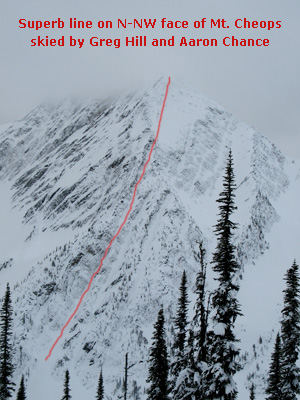 I took this photo to show you one of the coolest lines skied at Rogers Pass. Greg and Aaron did two rappels over ice falls to accomplish this first decent.