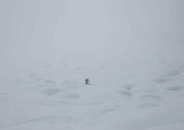 Crossing the open gully at around 1550m.