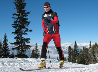 Peter showing some nice stride at the old liftless Revelstoke resort.