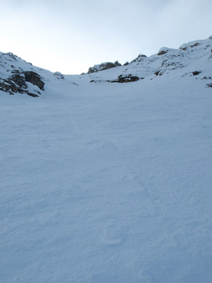 Looking up after about 130m vertical of skiing.