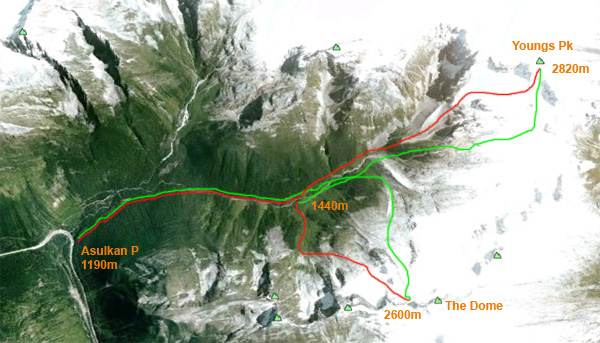 Asulkan valley map - Dome and Youngs tour