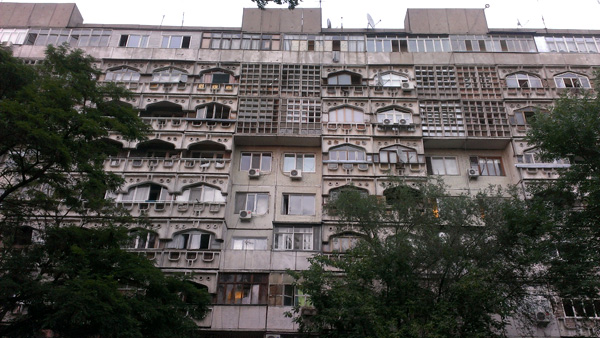 Soviet Union era apartment buildings in Bishkek.