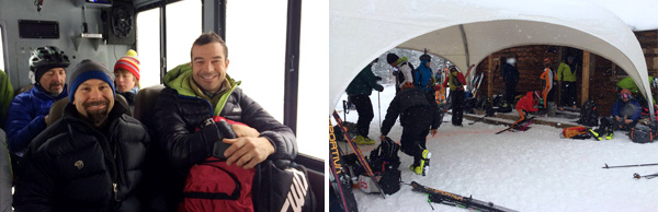 Left - Ram and Danny enjoying the cat ride. Right - racers hurrying to get ready for the start. (Photos by Jeremy Rietmann.)