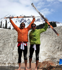 Uber happy Andy and Jason Dorais after setting the FKT on Rainier. (Photo from Jason's blog.)