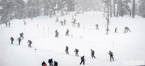 Mid-way through the first climb - lot's of snow coming down at this point. Photo by Ian Koppe Photography.