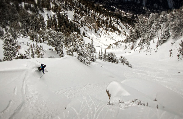 Despite a lackluster winter in the Wasatch, there was still some fun steep skiing to be had late season. Photo by Jason Dorais