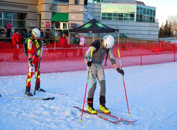 Peter chasing Travis at the 2014 Canadian Skimo Cup final race. 