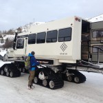 One of several huge snowcats used to shuttle racers to and from the Irwin Lodge race venue.