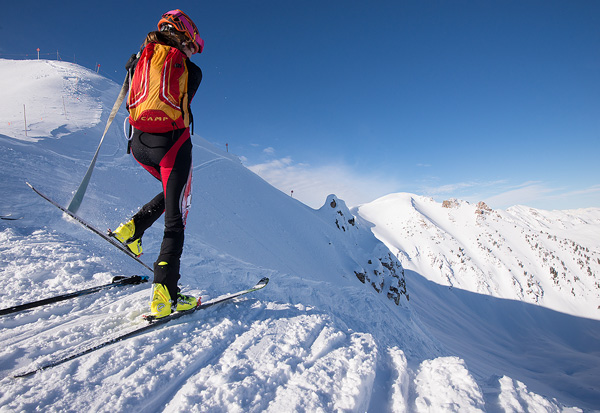 Michelle Roberts getting ready to ski. Photo by Matt Hall.