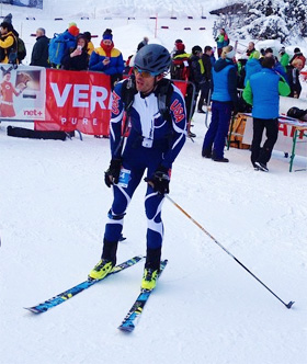 Andy Dorais at the finish, down but not done. Photo by Chad Brackelsberg.