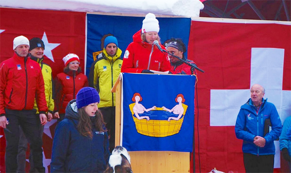 Melanie Bernier speaks on behalf of all athletes. Photo from Eric Carter.