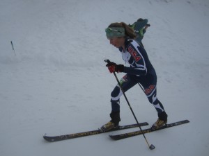 Lindsay racing through Verbier during the 2015 World Championships Vertical event.