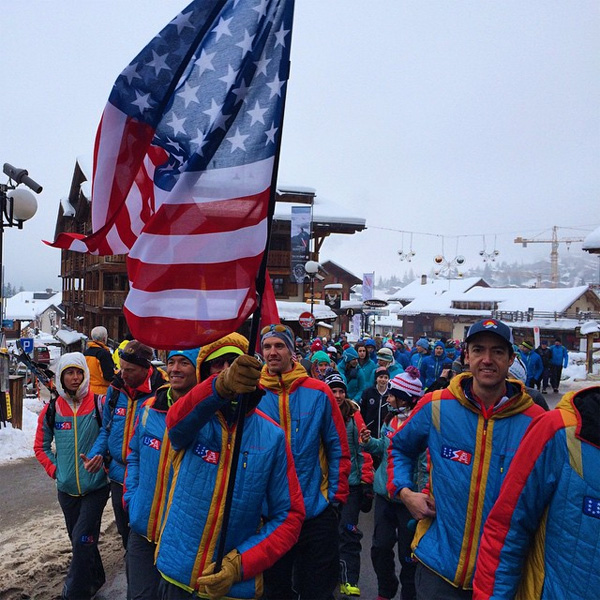 Team USA strolling the streets of Verbier during the opening ceremonies. Photo from Andy Dorais.