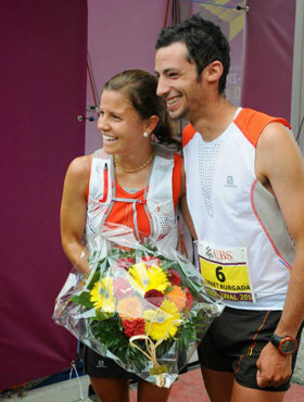 Stevie with Kilian Jornet after winning at Zinal, Switzerland.