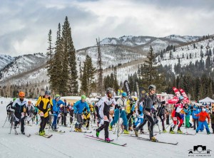 The field takes off at Outdoor Retailer skimo event. Myke Hermsmeyer photo.