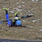 Giulia Compagnoli (ITA) going face first into the cow pasture at Valtellina running to the finish line. (ISMF Photo)