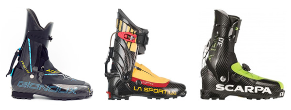 Pierre Gignoux Race 400 (virtually the same as Dynafit DNA), La Sportiva Stratos Hi-Cube, Scarpa Alien 3.0 