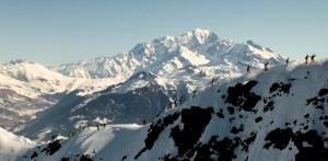 The mythical Pierra Menta... with Mont Blanc presiding. Jennie Bender Photo.