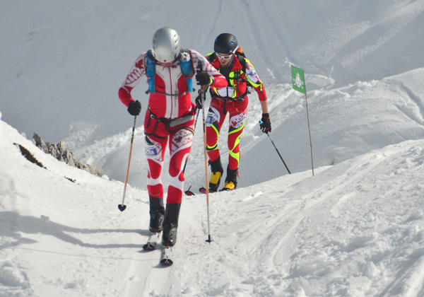 During the teams race at 2017 Skimo Worlds.
