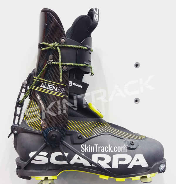 Full image of Scarpa Alien 1.0 showing many new features. Because of these, the boot might be slightly heavier than previous model but should be a lot more comfortable, and of course less snow getting inside ;)