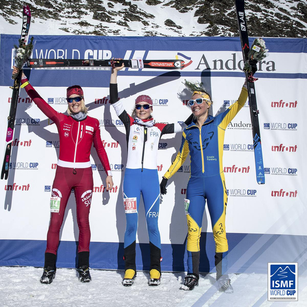 Women's podium at WC vertical race in Andorra last week. Photo by ISMF. 